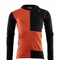 Aclima WarmWool Hood Sweater Net, M Jet Black / Red Clay / North Atlantic